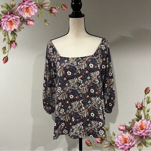 Fall cottagecore print long sleeve top